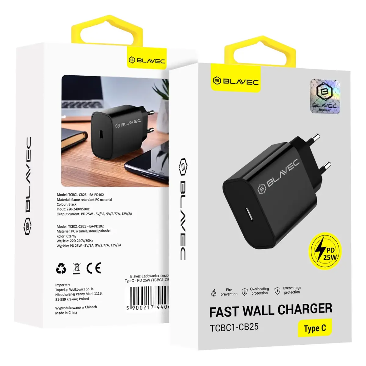 Blavec BC1 tīkla lādētājs | 25W | PD | USB-C | melns