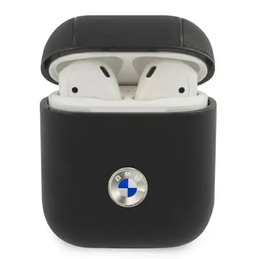 BMW BMA2SSLBK AirPods 1|2 cover  czarny|black Geniune Leather Silver Logo