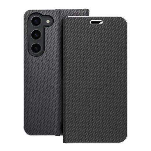LUNA Carbon knyginio tipo telefono dėklas Samsung Galaxy S23 (S911) juodas