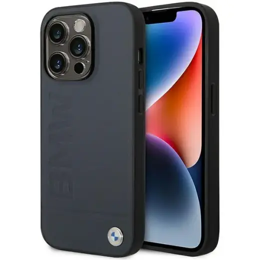 Etui BMW BMHMP14LSLLNA iPhone 14 Pro 6,1" granatowy|navy hardcase Leather Hot Stamp MagSafe