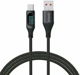 Savio datu pārraides un uzlādes vads | USB-A uz USB-C | ar LED ekrānu | 1m