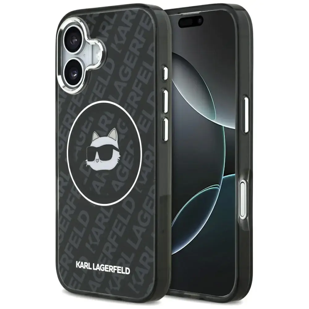 Karl Lagerfeld IML Choupette Head Logo telefoniümbris MagSafe toega iPhone 17 jaoks, must