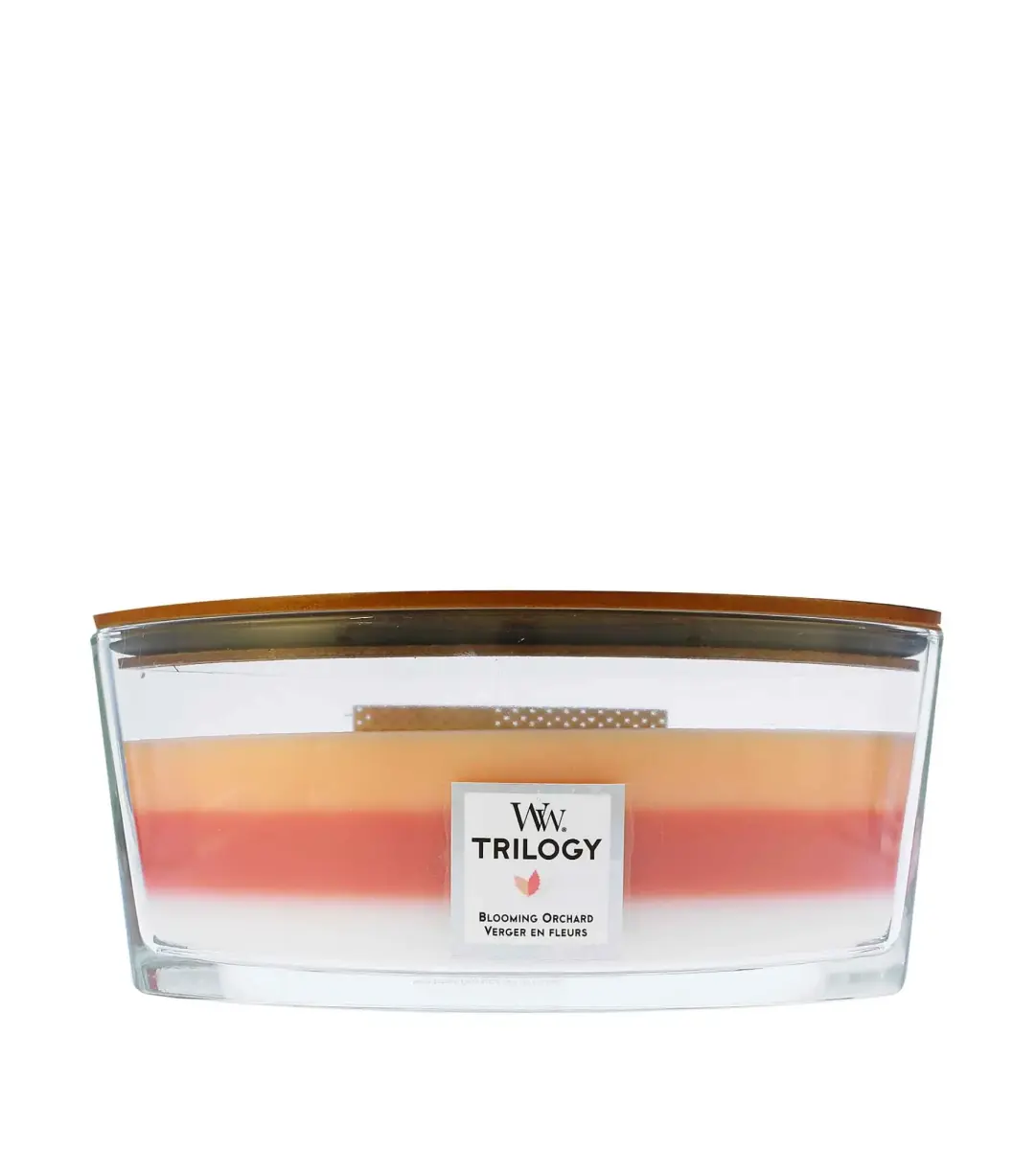 WoodWick Trilogy Blooming Orchard scented candle with wooden wick 453,6 g