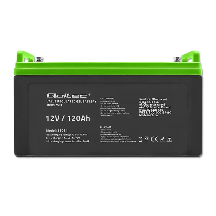 Qoltec Gel Battery | 12V | 120Ah | 34.8kg | Maintenance-free | Professional | LongLife | PV, UPS, camper, boat