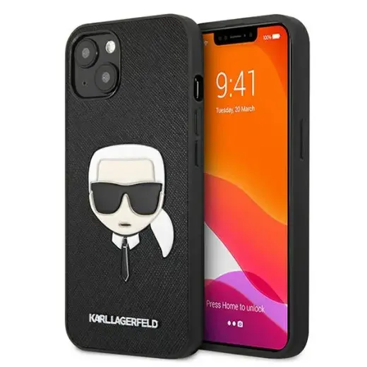 Karl Lagerfeld 5,4" black hardcase Saffiano Ikonik Karl`s Head maciņš telefonam iPhone 13 mini melns