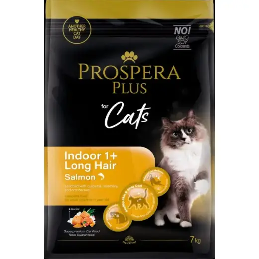 Barība kaķiem – Prospera Plus Indoor 1+ Salmon Long Hair, 7 kg