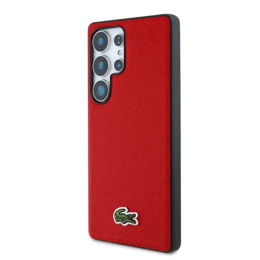 Lacoste Iconic Petit Pique Woven Logo MagSafe Case for Samsung Galaxy S25 Ultra Red
