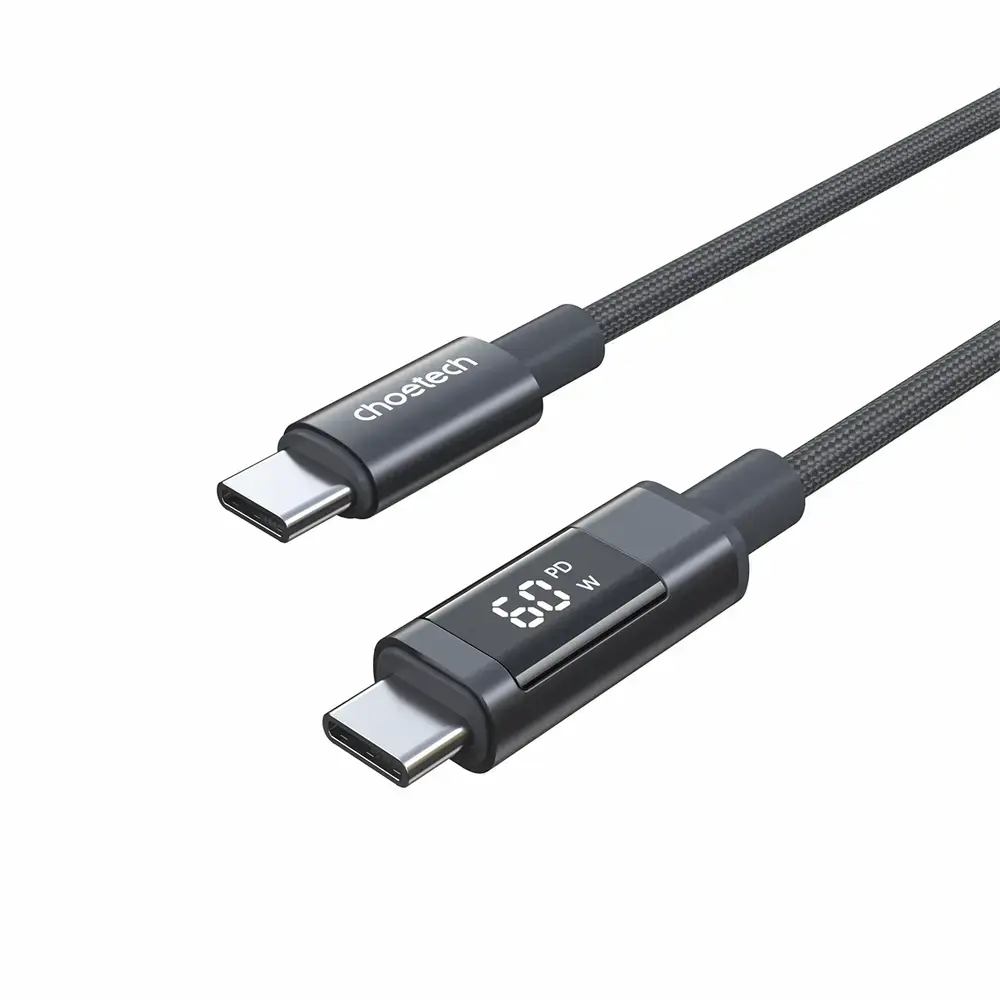 Choetech XCC-1068 datu pārraides un uzlādes vads | USB-C uz USB-C | PD | 60W | ar LED ekrānu | 1.2m | melns