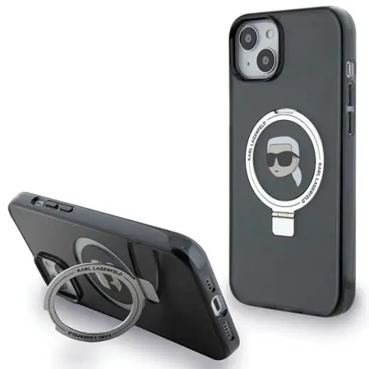Karl Lagerfeld KLHMP15SHMRSKHK iPhone 15 | 14 | 13 6.1" czarny|black hardcase Ring Stand Karl Head MagSafe