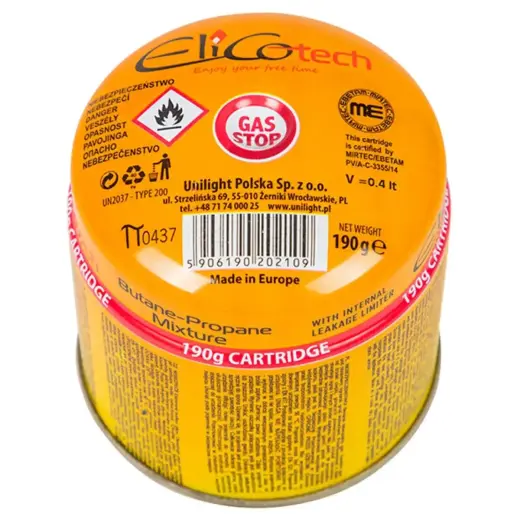 Gas canister 190g propane-butane with non-return valve EN417