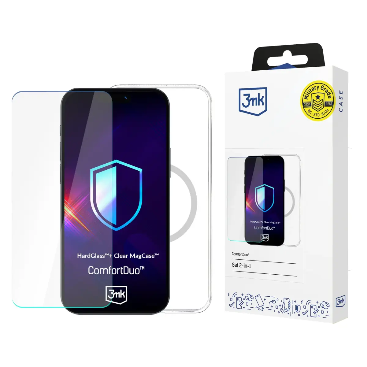 3mk ComfortDuo 3-in-1 protection set (case + screen glass + camera lens) for iPhone 17 clear