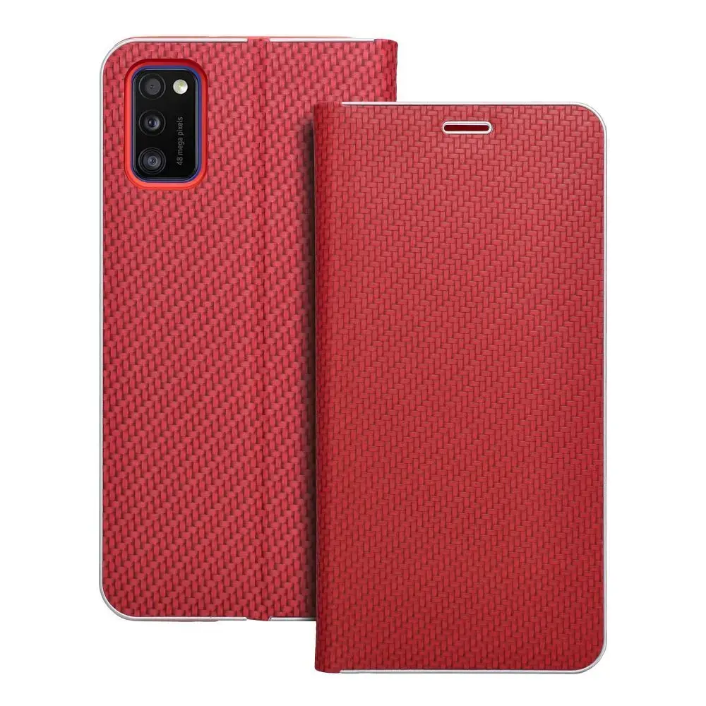 LUNA Book Carbon grāmatveida maciņš telefonam Samsung Galaxy A41 (A415) sarkans