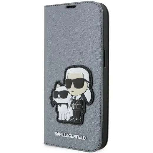 Karl Lagerfeld KLBKP14XSANKCPG iPhone 14 Pro Max 6.7" bookcase srebrny|silver Saffiano Karl & Choupette
