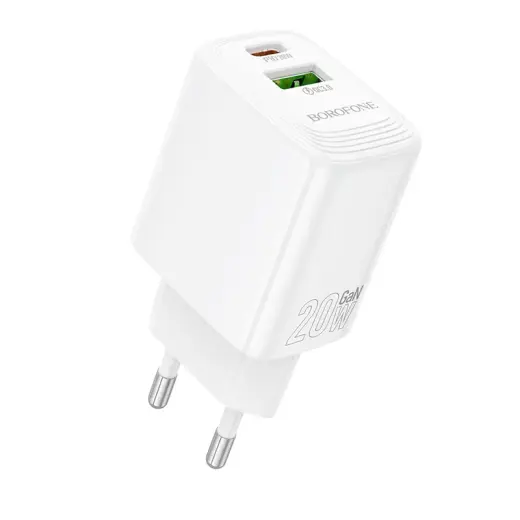 Borofone Wall charger BN27 travel charger | 20W | QC | PD | USB | USB-C | white
