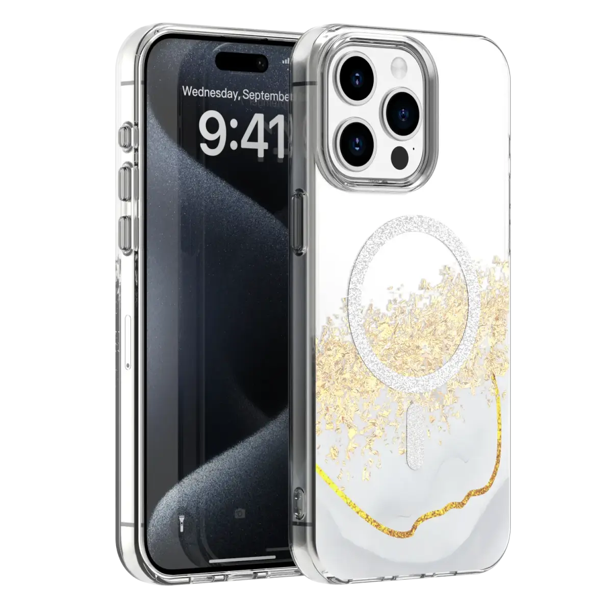 Epoxy Mag maciņš ar MagSafe atbalstu telefonam iPhone 15 Pro balts