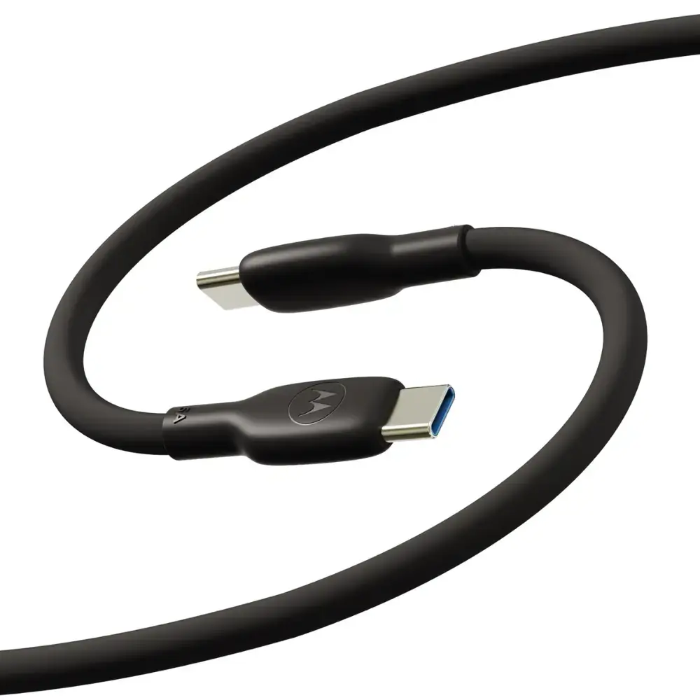 Motorola Silicone datu pārraides un uzlādes vads | USB-C uz USB-C | 100W | 2m | melns