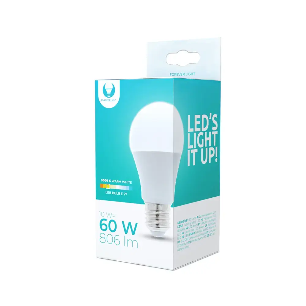 Forever Light LED spuldze E27 A60 10W 230V 3000K 806lm