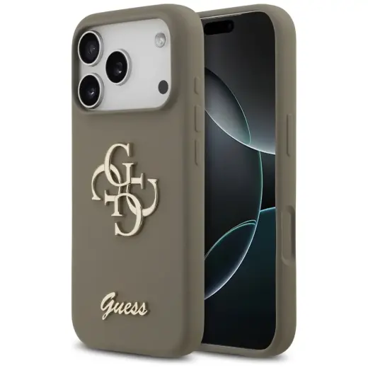 Guess Silicone Big 4G Script telefoniümbris iPhone 17 Pro jaoks, pruun