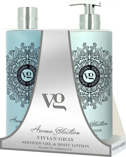 Set Vivian Gray: Aroma Selection, Amber & Cedar, Softening, Shower Gel, For All Skin Types, 500 ml + Aroma Selection, Amber & Cedar, Hydrating, Body Lotion, 500 ml