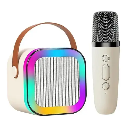 Goodbuy Bluetooth karaoke skaļrunis ar mikrofonu bēšā krāsā (bojāts iepakojums)