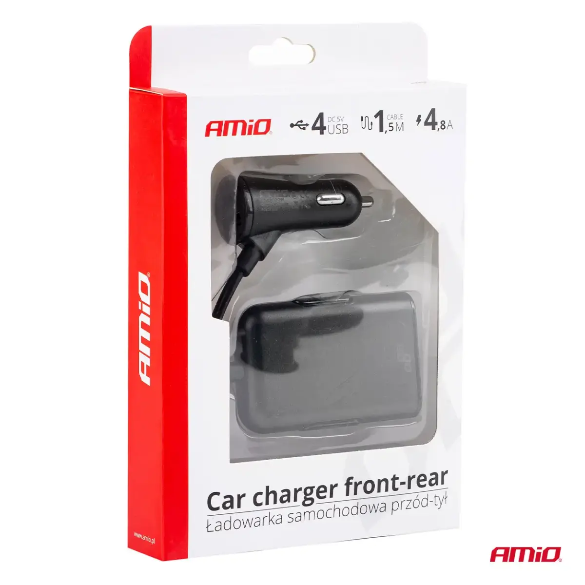 AMiO auto lādētājs | 12W | USB-A | ar pagarinātāju komplektā