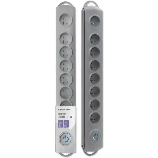 Qoltec Surge protector | 8 sockets | 3m | Grey