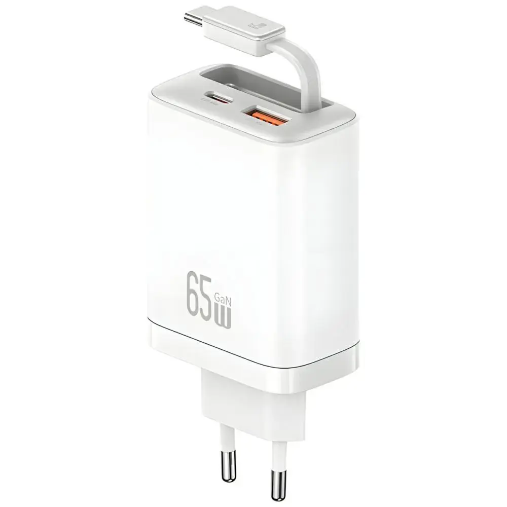 USAMS Xiang Series CC299 travel charger | 65W | USB-C | USB-A | with USB-C cable | white
