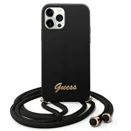 Guess GUHCP12MLSCLMGBK iPhone 12|12 Pro 6,1" black hardcase Metal Logo Cord
