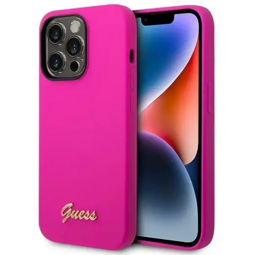Guess GUHCP14XSLSMF iPhone 14 Pro Max 6,7" fuksja|fuschia hard case Silicone Vintage Gold Logo