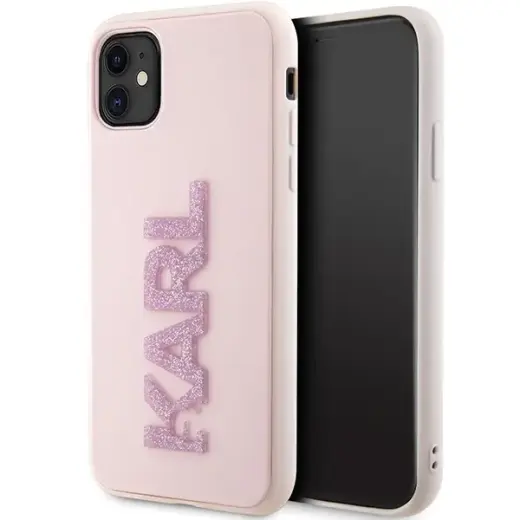 Karl Lagerfeld KLHCN613DMBKCP iPhone 11  | Xr 6.1" różowy|pink hardcase 3D Rubber Glitter Logo