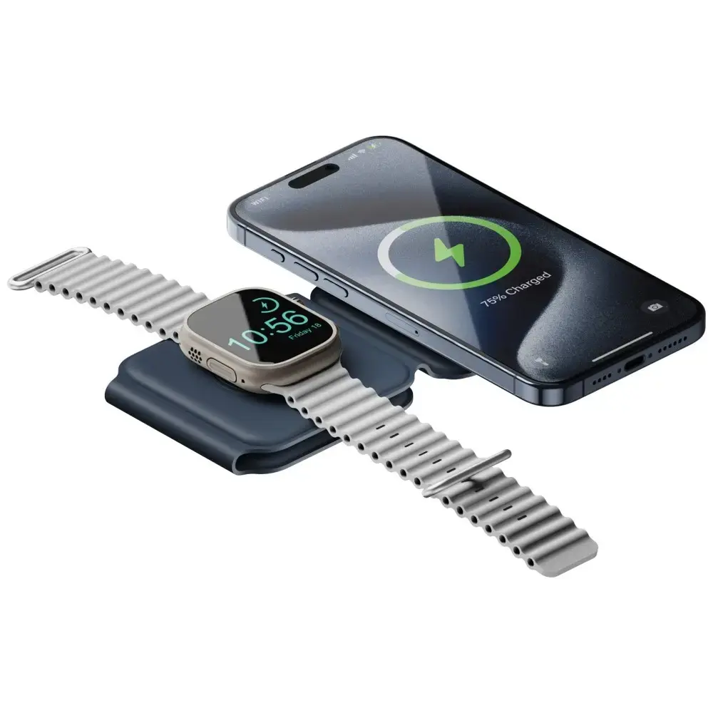 ENERGEA Bazic GoMag Trio Plus 3-in-1 bezvadu lādētājs | Qi | Saderīgs ar MagSafe | 15W | zils