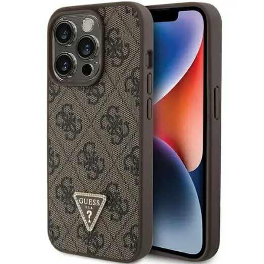 Guess GUHCP15LP4TDPW iPhone 15 Pro 6.1" brązowy|brown hardcase Leather 4G Triangle Strass