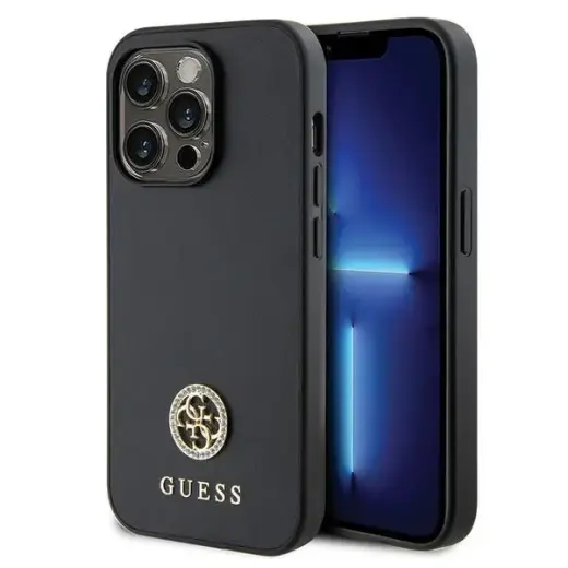 Guess case for iPhone 13 Pro 6,1" GUHCP13LPS4DGPK black HC PU 4G Metal Logo Strass
