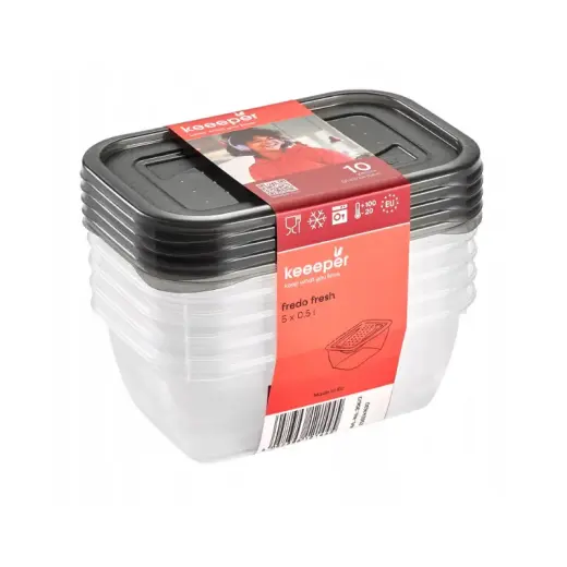 Food container set rectangular 5x0.5L Fredo "Fresh" transparent/crystal gray