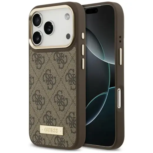 Case Guess 4G Logo Plate MagSafe for  iPhone 18 Pro / 17 Pro brown