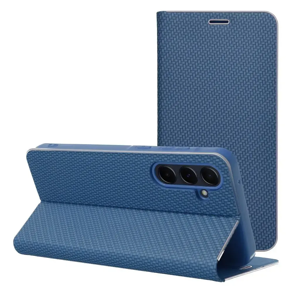 LUNA Carbon knyginio tipo telefono dėklas Samsung Galaxy S26 (S942) mėlynas