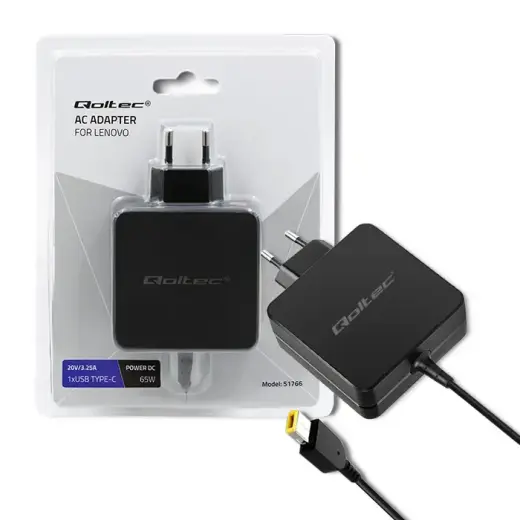 Qoltec Power adapter for laptop Lenovo 65W | 20V | 3.25A | Slim tip+pin