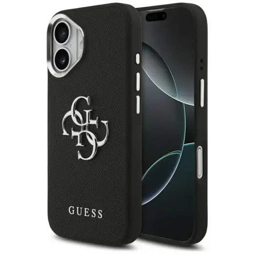 Guess Grained Big 4G Classic Logo maciņš telefonam iPhone 17 melns
