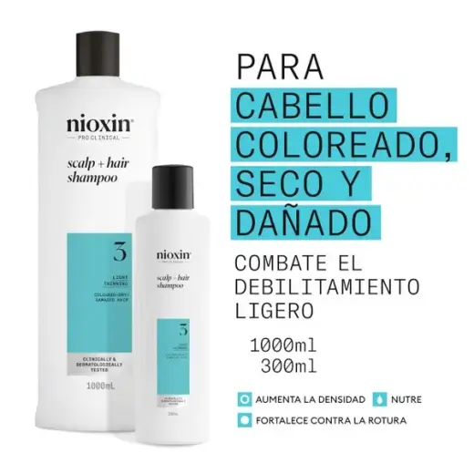 Nioxin System 3 - Shampoo - Dyed and Damaged Hair with Slight Weakening 300 Ml