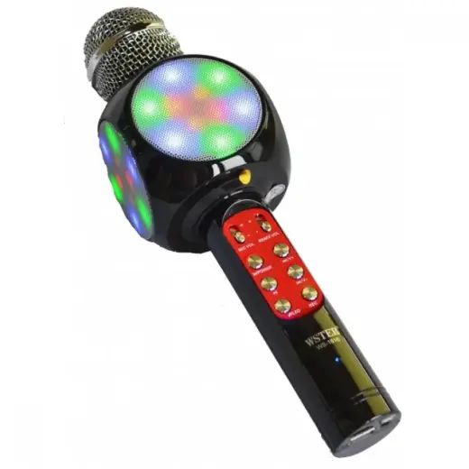 Goodbuy LED 360 karaoke mikrofons ar Bluetooth skaļruni | 5W | aux | balss modulators | USB | Micro SD melns