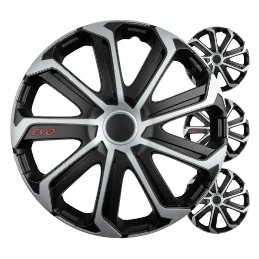 Car hubcaps 4pcs set EVO black & silver 16" COLOR BOX