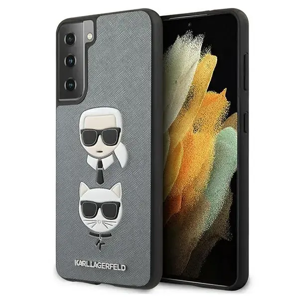 KLHCS21SSAKICKCSL Karl Lagerfeld Saffiano K&C Heads Cover for Samsung Galaxy S21 Silver