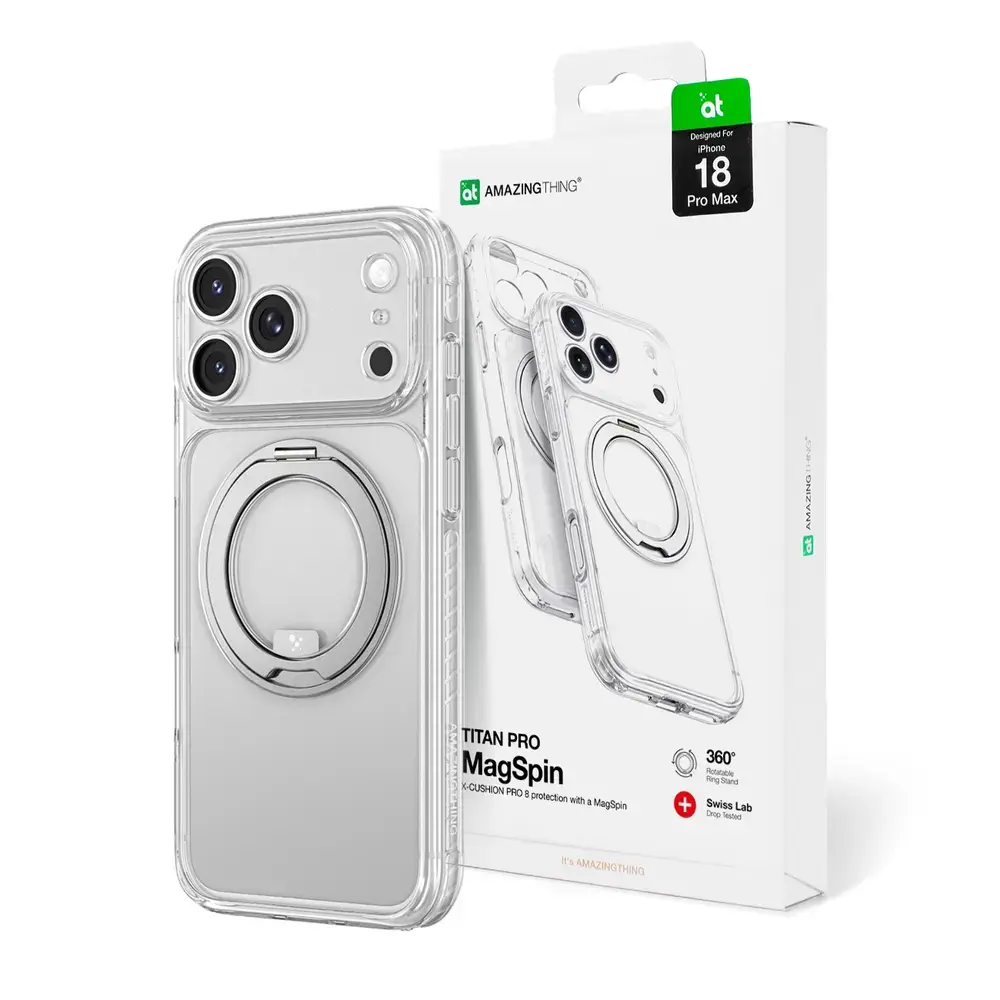 AmazingThing Titan Pro Spin Lens Case for iPhone 18 Pro Max with Rotating Ring and Lanyard Mount, MagSafe Compatible - Clear