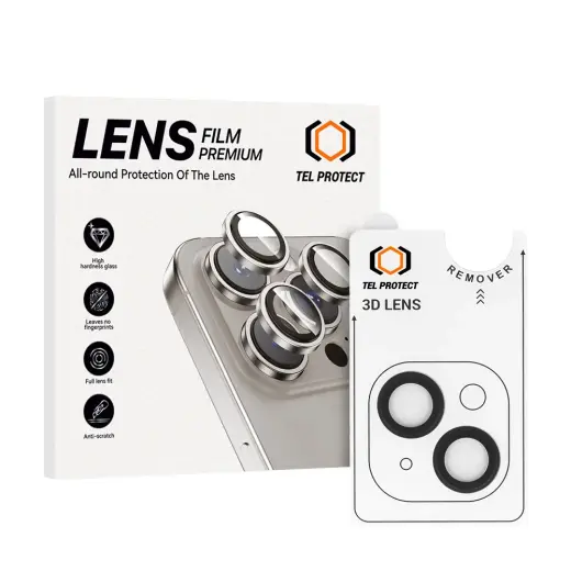 Tempered glass Tel Protect 3D Lens on camera for Iphone 14/14 Plus/16e black (lens 2 pieces)