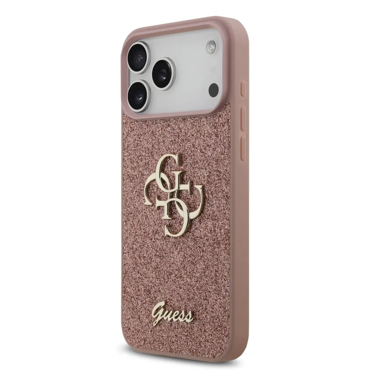 Guess PU Fixed Glitter 4G Metal Logo Case for iPhone 17 Pro Max Pink