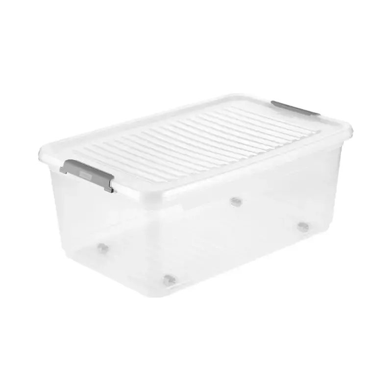 Kaste ar vāku uz ritenīšiem clipbox Leo 59x38x24cm 37L caurspīdīga
