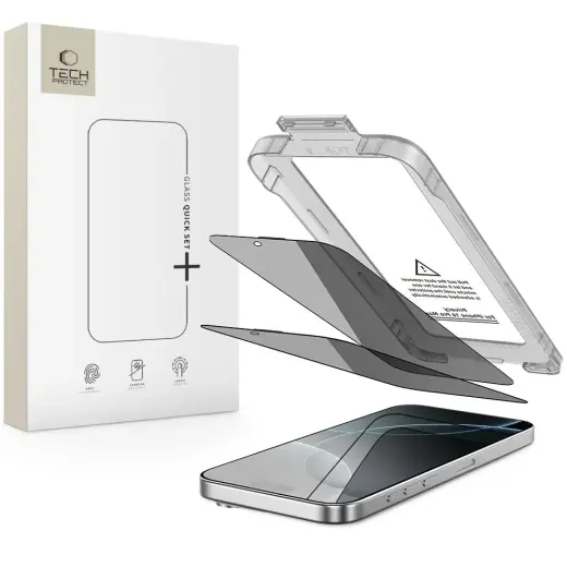 SZKŁO PRYWATYZUJĄCE TECH-PROTECT QUICK SET SPY+ 2-PACK IPHONE 16 PRO PRIVACY