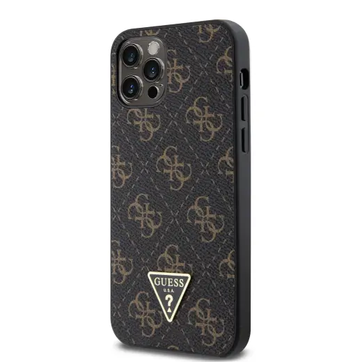 Guess PU Leather 4G Triangle Metal Logo Case for iPhone 12|12 Pro Black