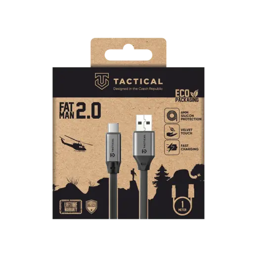 Tactical Fat Man 2.0 datu pārraides un uzlādes vads | USB-A uz USB-C | 60W | 1m | pelēks