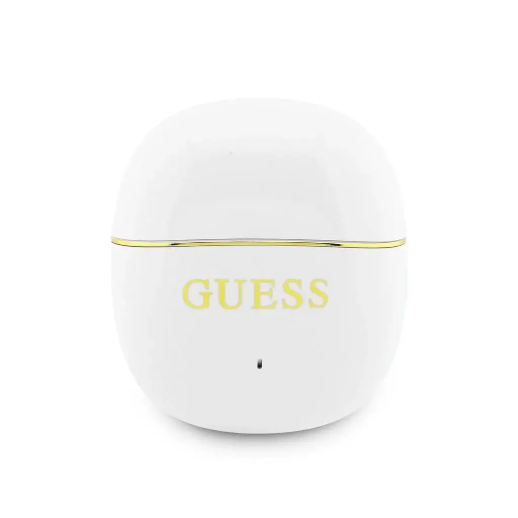 Guess Gold Line Glossy Classic Logo TWS Wireless Earphones White